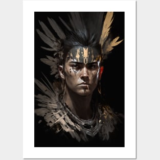 Warrior Indian Portrait Fantasy Painting Dark Character Wild Spirit Epic Posters and Art